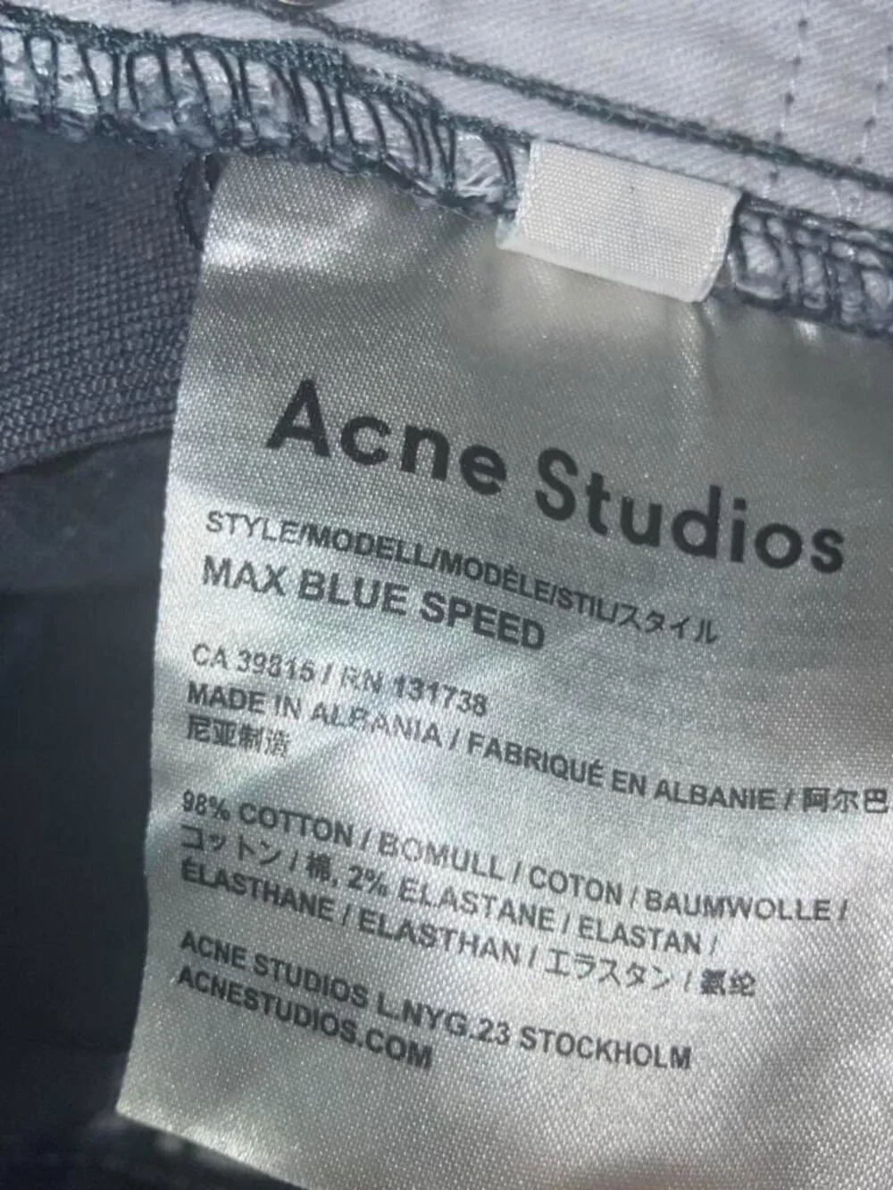Acne Studios Max Blue Speed Skinny Jeans w31